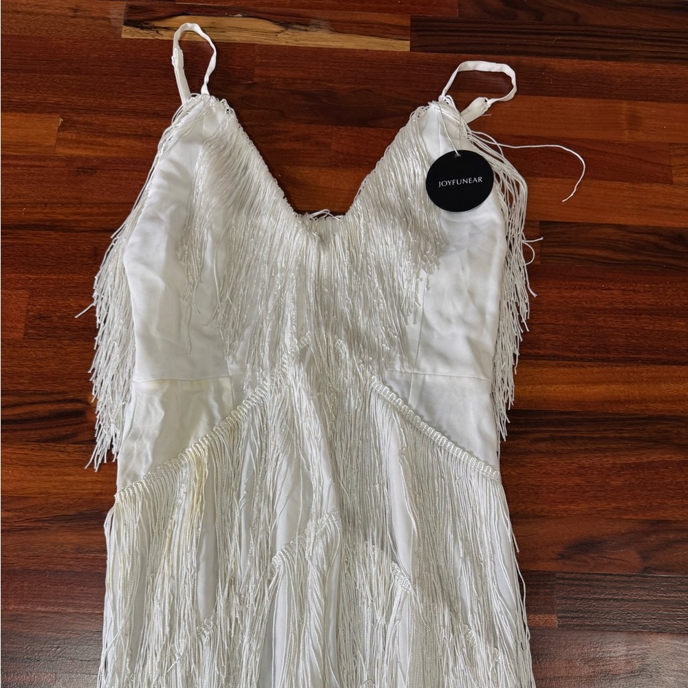 White fringe mini dress